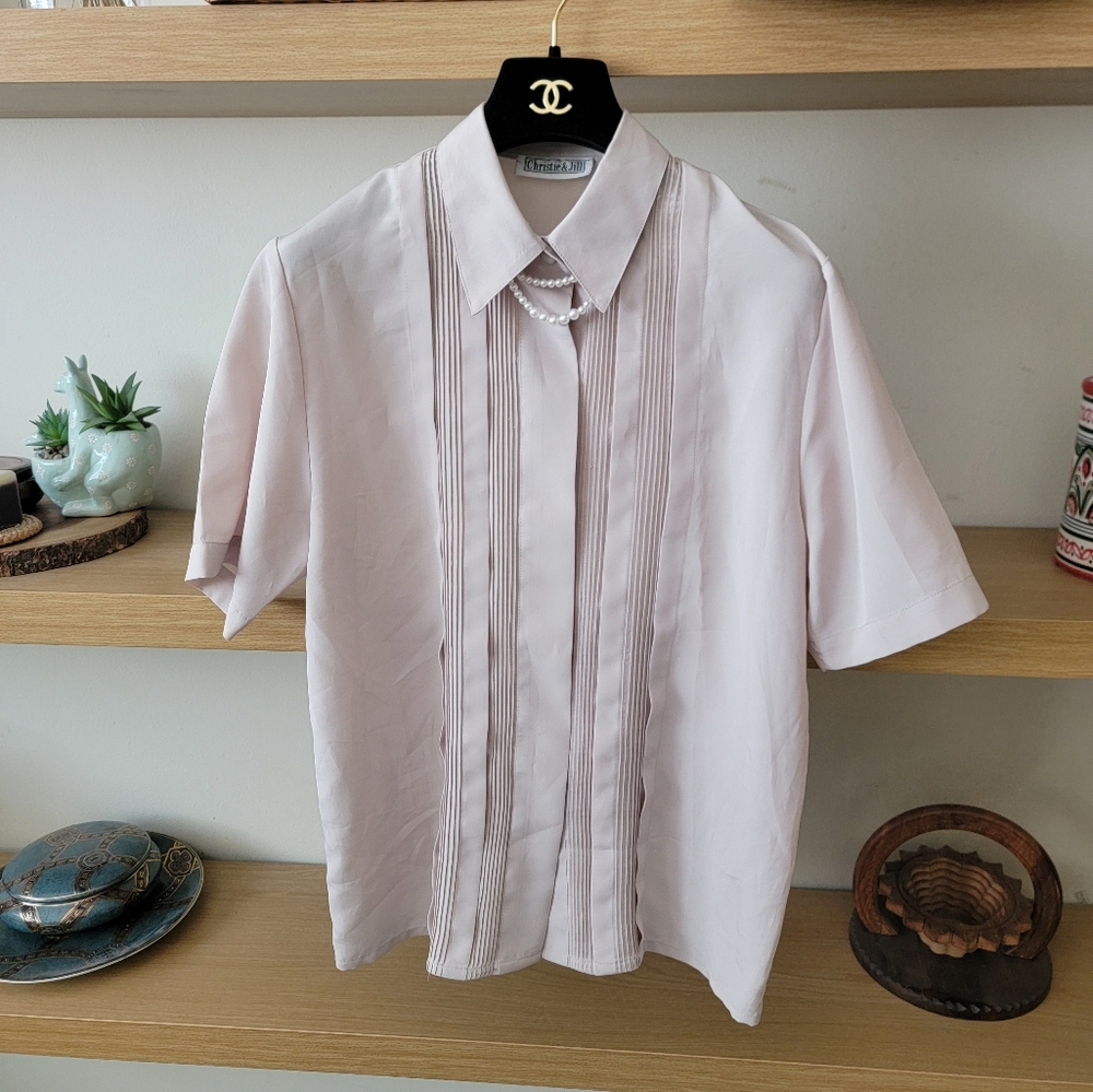 Korea vintage Button shirt With Pearl Necklace Detail - Picture 2 of 8